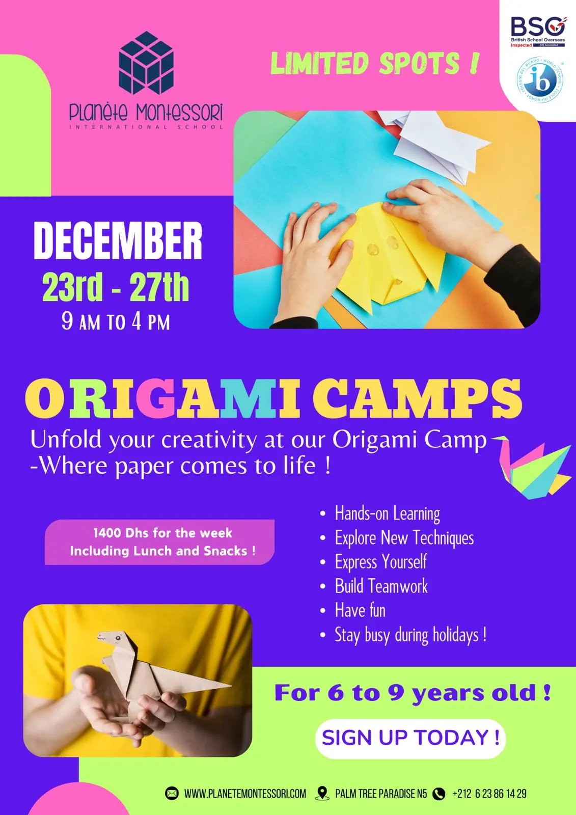 Planete Montessori Private School Marrakech Origami Camps